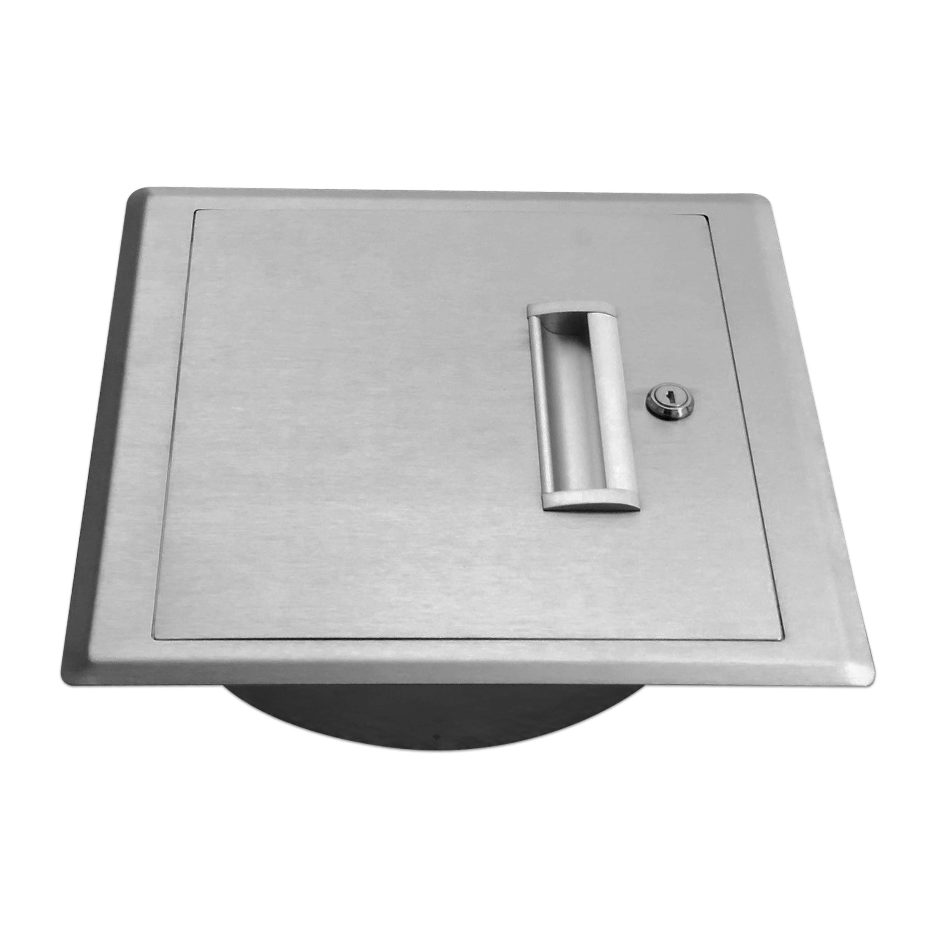 Einwurftür Metall - Edelstahl - einwandig - ohne Dichtung - schmaler Rahmen - eckig/eckig/rund - ⌀ 300 mm