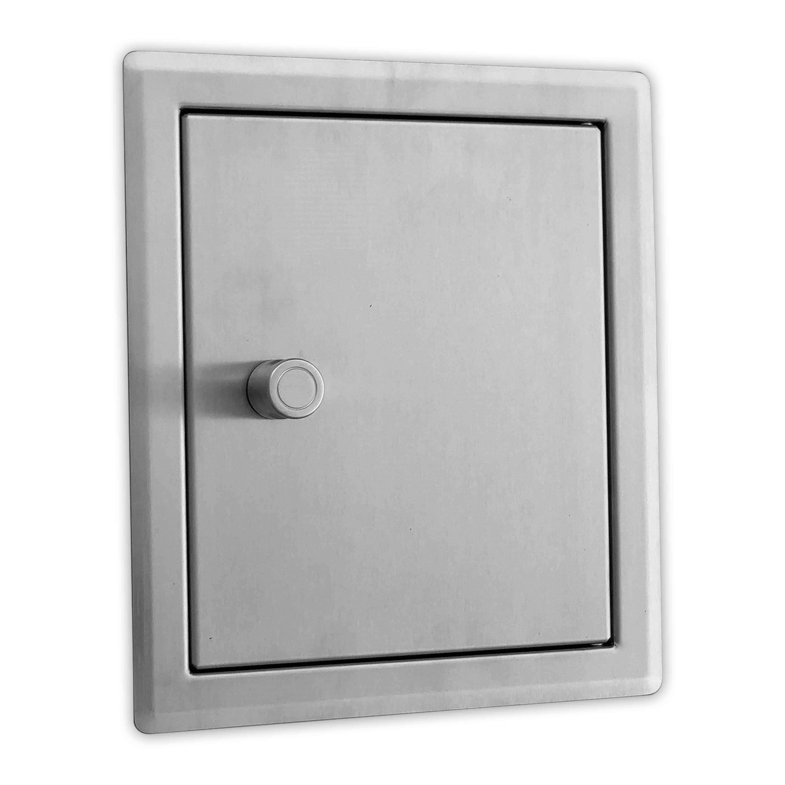 Einwurftüre metall edelstahl gebürstet, doppelwandig, mit Drehknauf und Dichtung